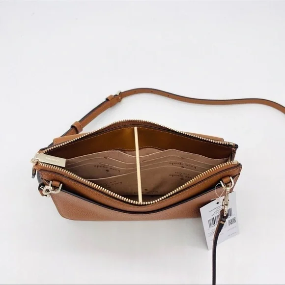 Kate Spade Leila Pebbled Leather Small Flap Crossbody Bag Brown/Gold (NWT) - Picture 6 of 9